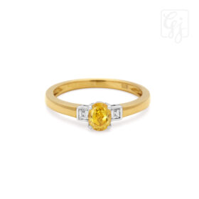 9K Yellow Gold Yellow Sapphire And Diamonds Ring