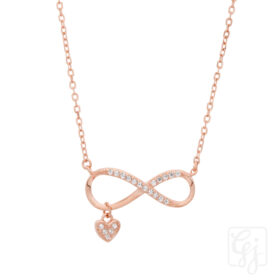 Sterling Silver Rose Gold Plate Infinity Necklace With CZ