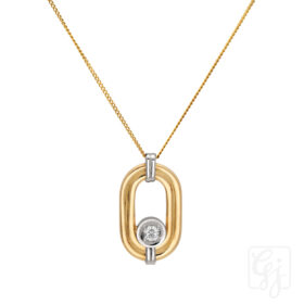 18K Yellow Gold And Platinum Diamond Pendant And 18K Gold Chain