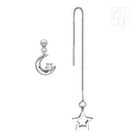 Sterling Silver Moon And Star Earrings With CZ