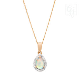18K Yellow Gold Diamond And Solid Opal Pendant