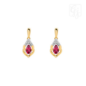14K Yellow Gold Diamonds And Ruby Earrings