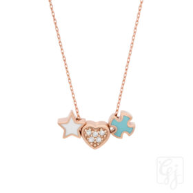 9K Rose Gold Necklace With Star, Heart And Cross