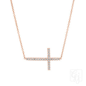 9K Rose Gold Cross Necklace With CZ