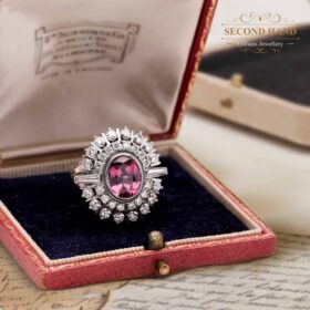 Vintage Ring, 18 k white gold diamonds and Rhodolite garnet dress ring, Gillians Jewellery - Second hand jewellery, Vintage Jewellery, Antique Jewellery, Mourning Jewellery, Forest Hill, Melbourne