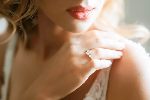 Wedding Ring on model, by Gillians Jewellery, Bridal Jewellery Set Australia